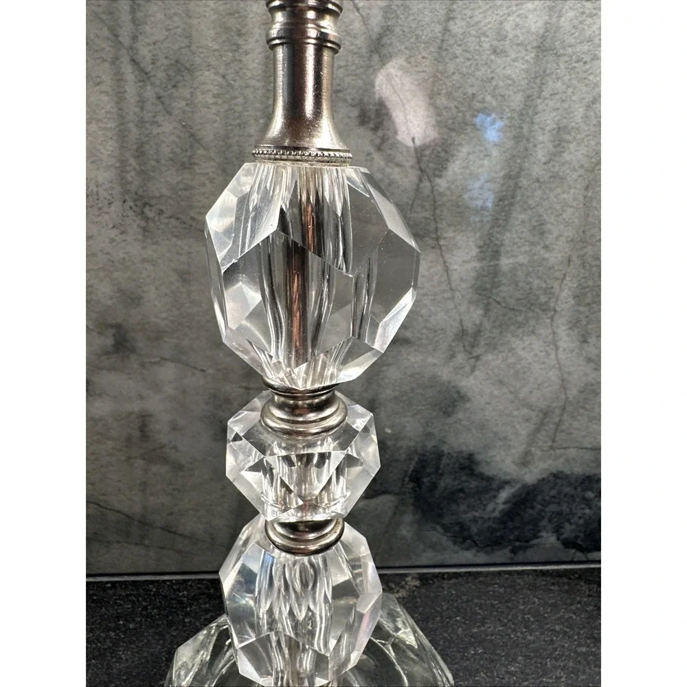 MCM 1950's Hollywood Regency Stacked‎ Leaded Crystal Boudoir Table Lamps Works